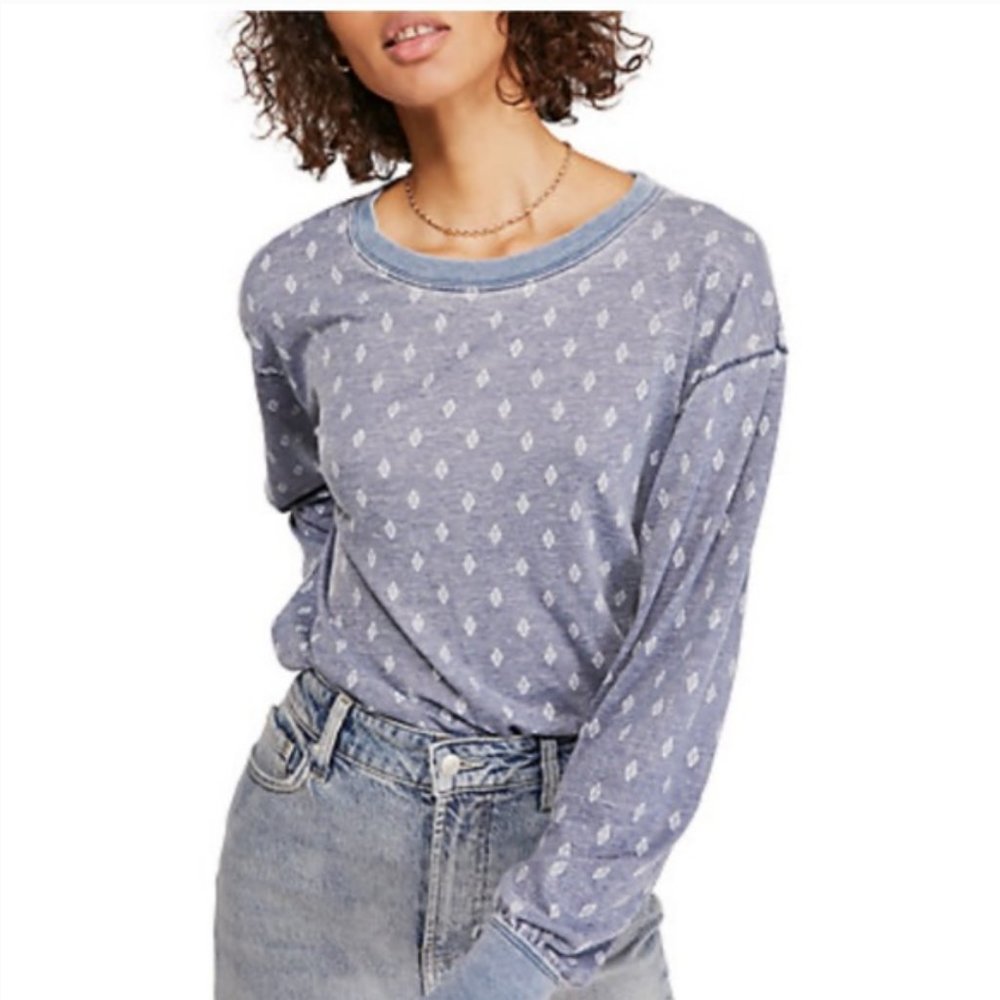 NWT Free People Arielle Indigo Long Sleeve Tee Top